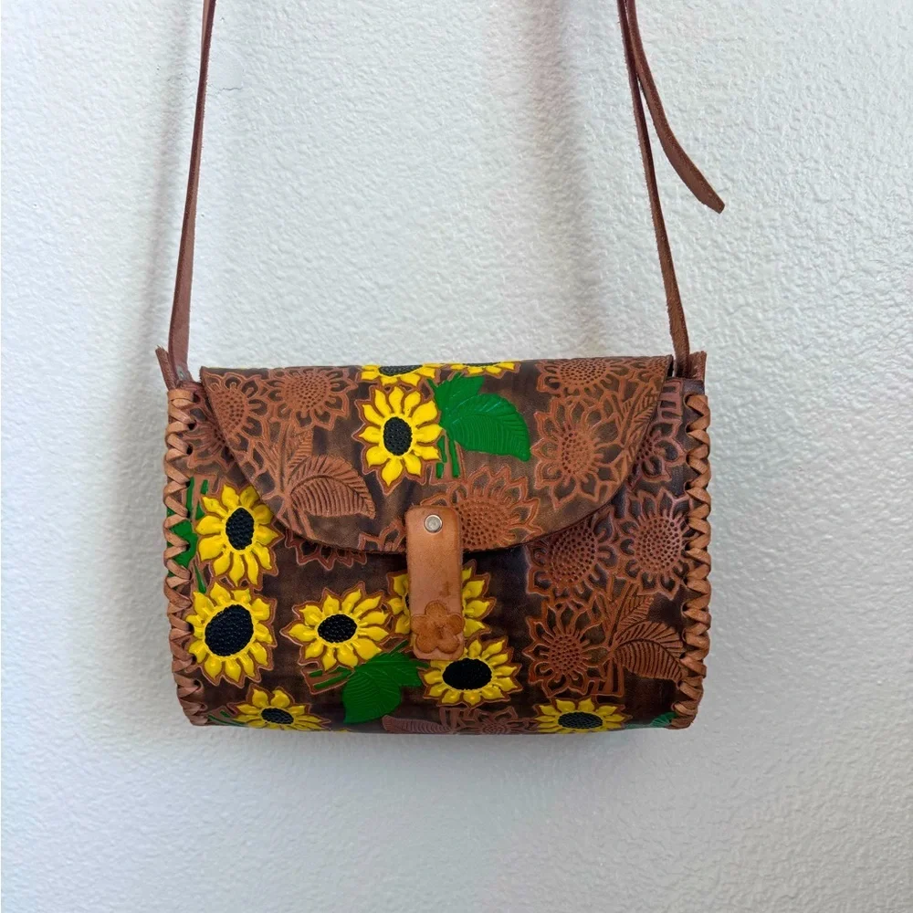 Hand Tooled  Leather Floral Shoulder Bag
